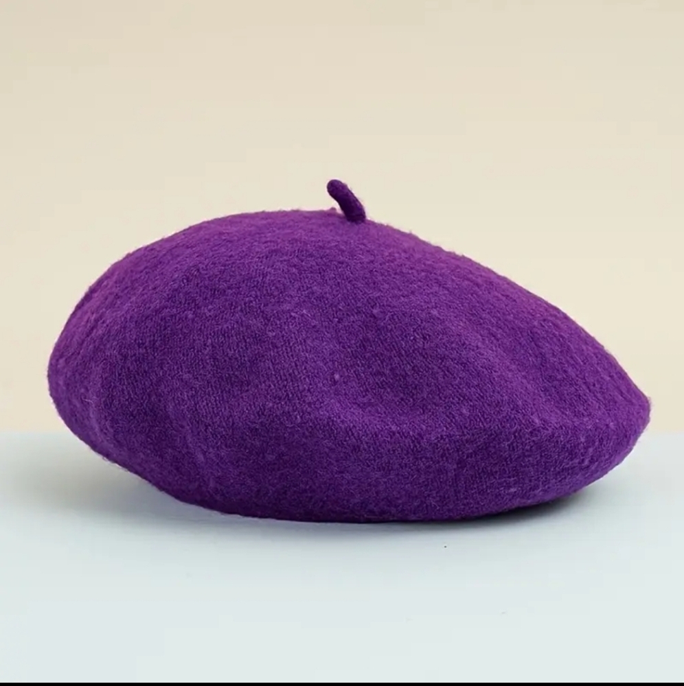 Beret Knit Hat Deep Purple